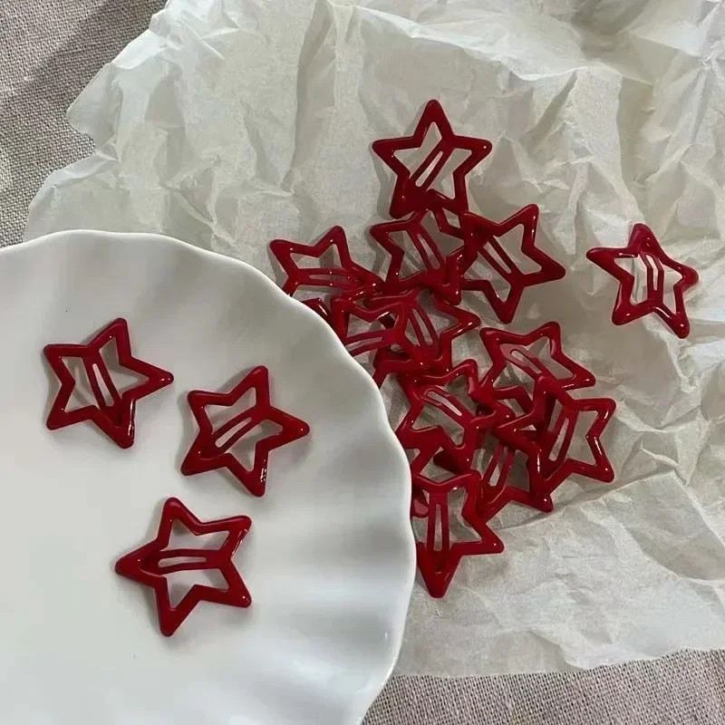 10 Pcs/Lot New Red Star Snap Clip for Girl Waterdrop Barrettes Black Hairpin