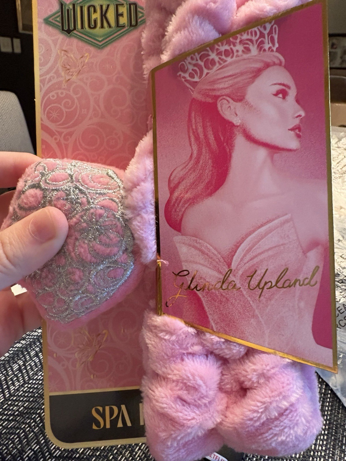 Wicked Pink Plush Polyester Spa Headband, Floral Embroidered Accents