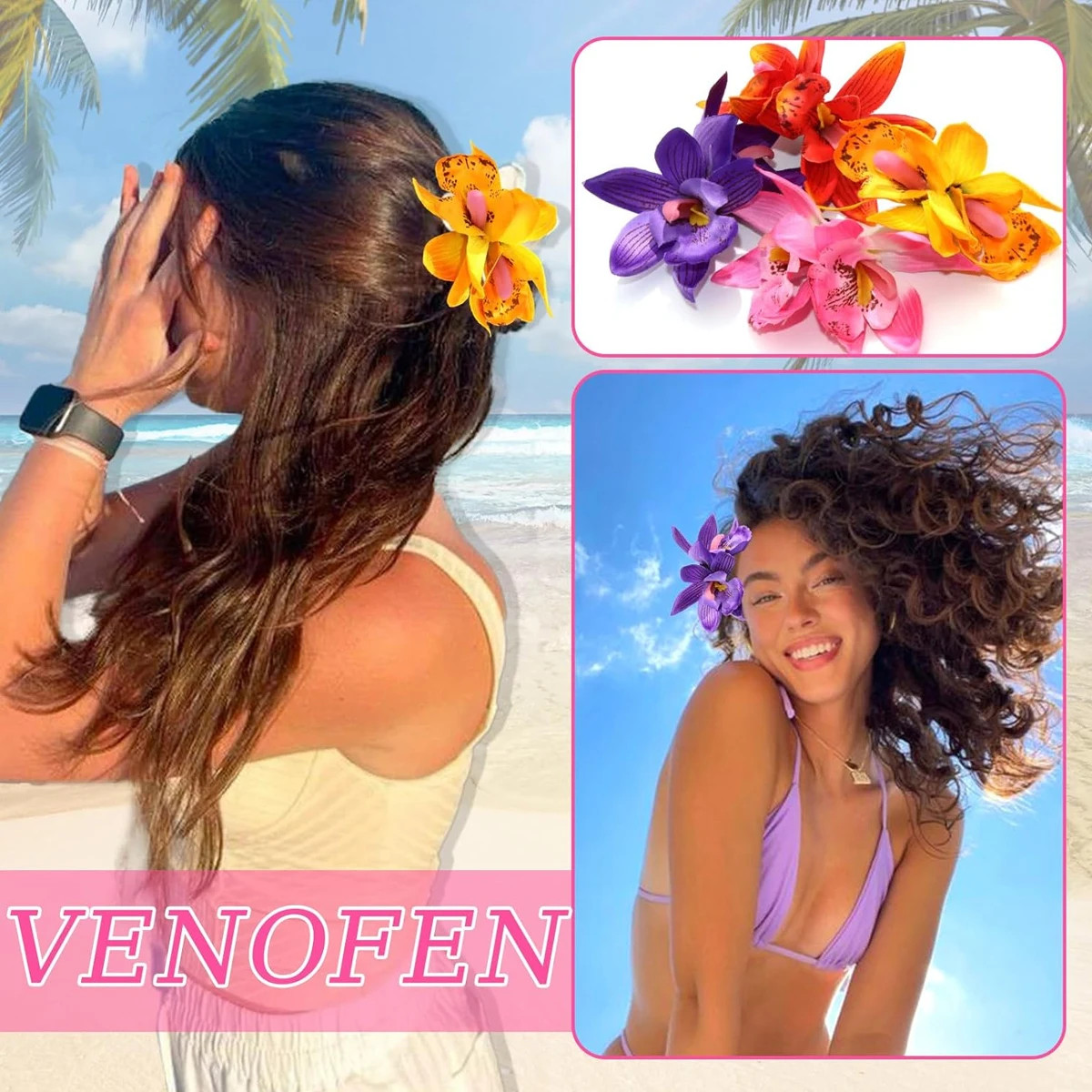 1PC/4PCS artificail orchid hair clip summer beach hair decoration.