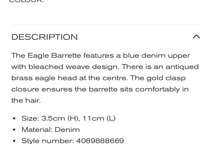Kurt Geiger Eagle Kingston Denim Hair Barrette Rare Discontinued