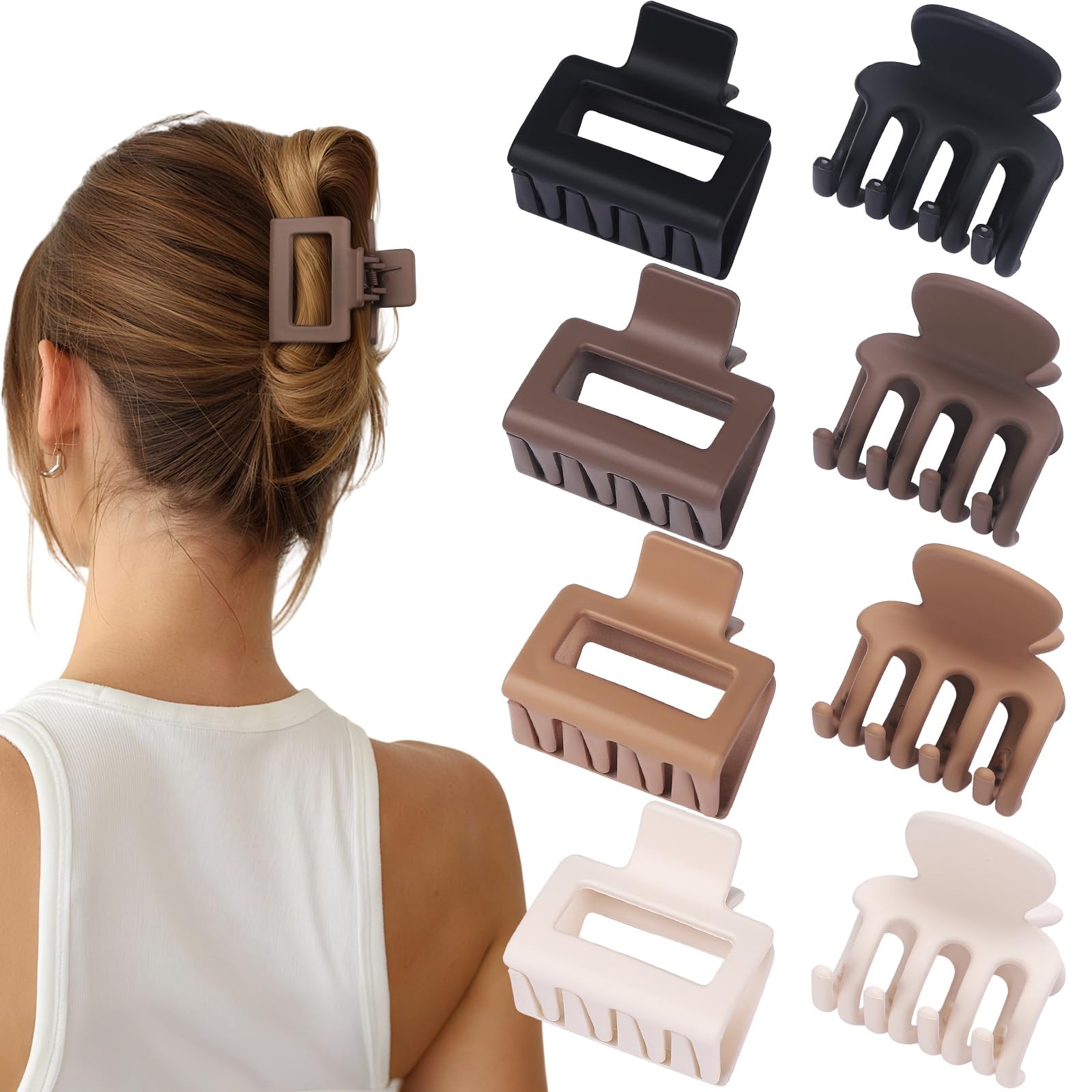 Medium Hair Clips Combination 2 Styles Small Claw Clips for Thin Hair 8 Pcs M…