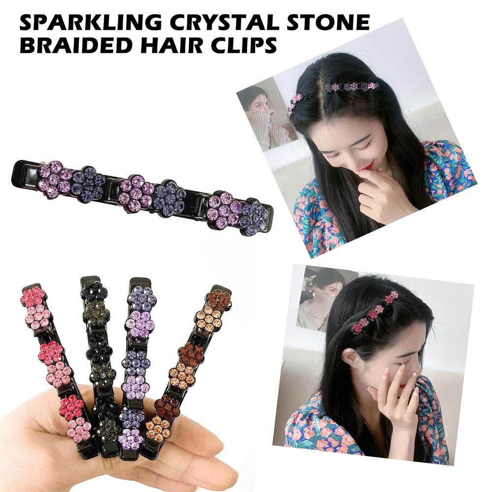 1/4/7x Sparkling Crystal Stone Braided Satin Rhinestone Fabric Easy Hair Clip US
