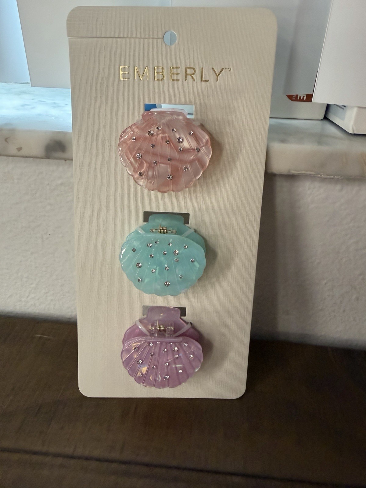 Emberly pink, purple & blue mini sea shell rhinestone hair claw hair clips new 3