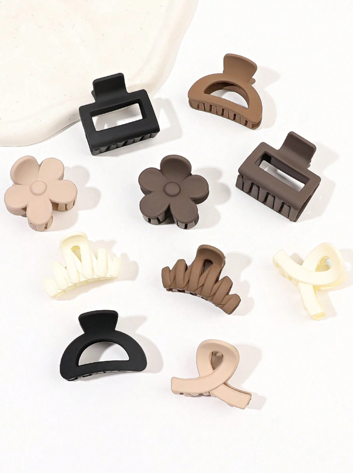 10pcs Multicolor Matte Hair Claw Clips Set for Bangs & Ponytails