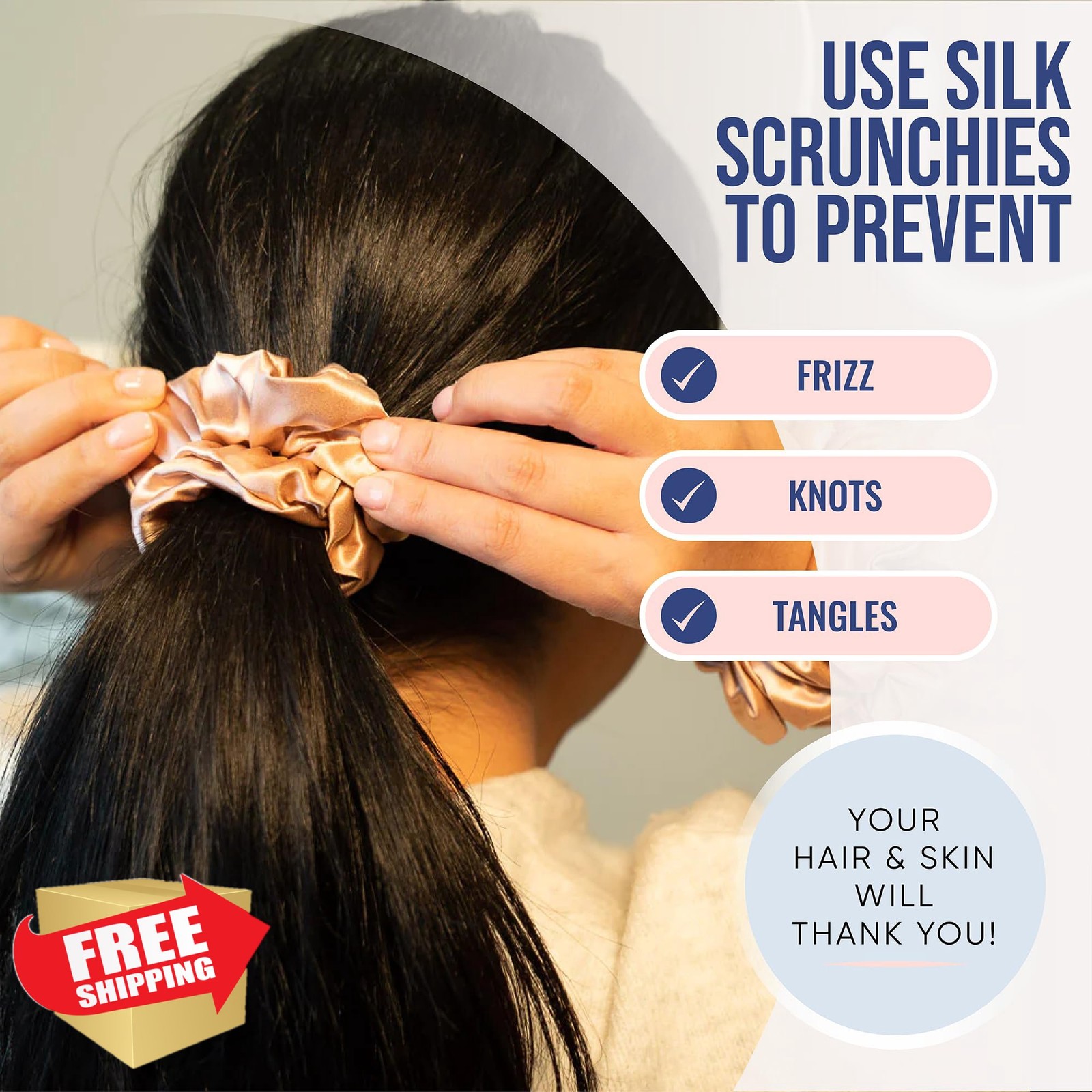 Blissy Silk Scrunchies Black Gold Pink Regular 3 Pack