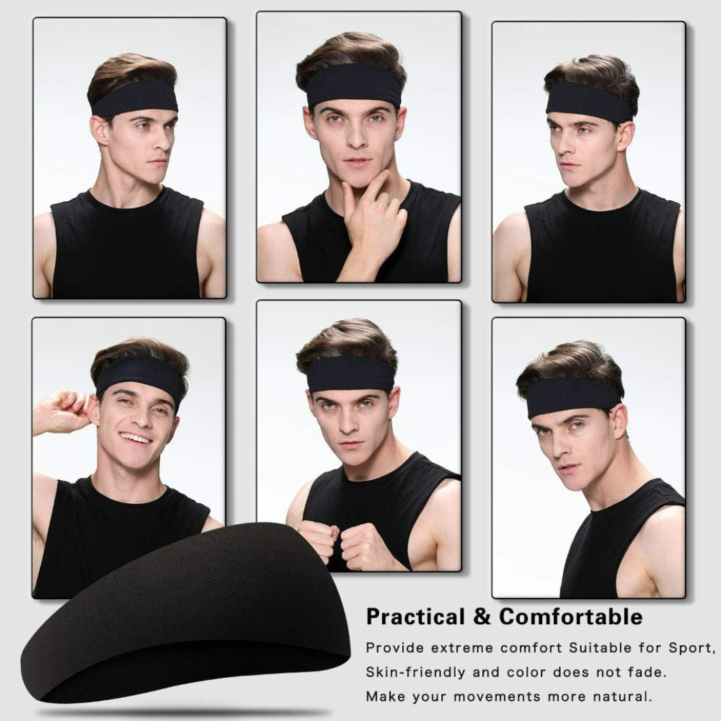 3 PCS Soft Elastic Headbands Unisex Wide Sports Hair Bands for Gym Running Yoga