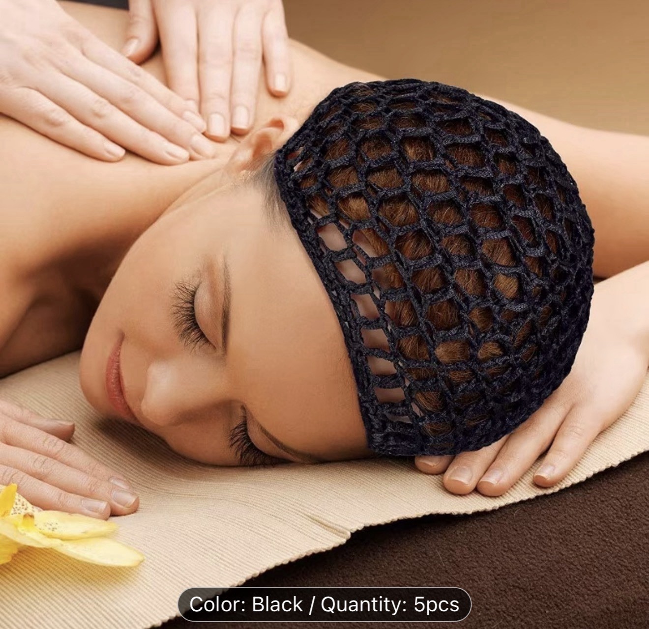 Black Crochet Hair Net Snood for Women, Round Shape, Solid Pattern, 5pcs