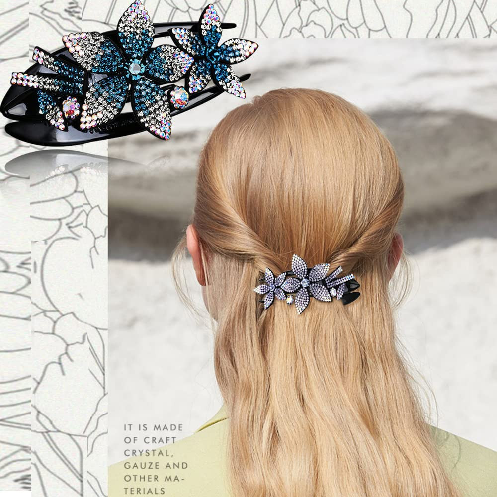 6 Pack Rhinestone Double Flower Hair Clip for Women Girls, Crystal Duckbill C…
