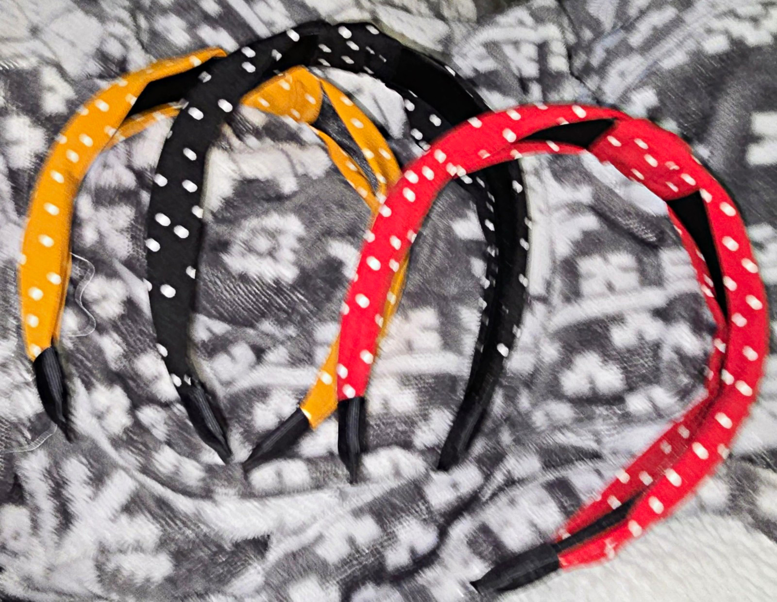 3-Pack Polka Dot Knot Fabric Headbands Handmade