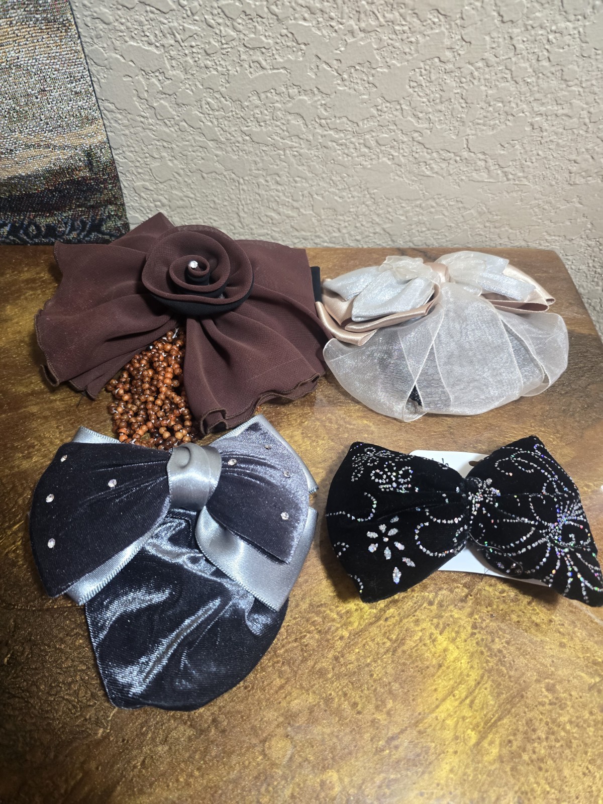 Vintage Boho 80’s 90’s Big Hair Bow Barrette Clip Chiffon Oversized Lot 4