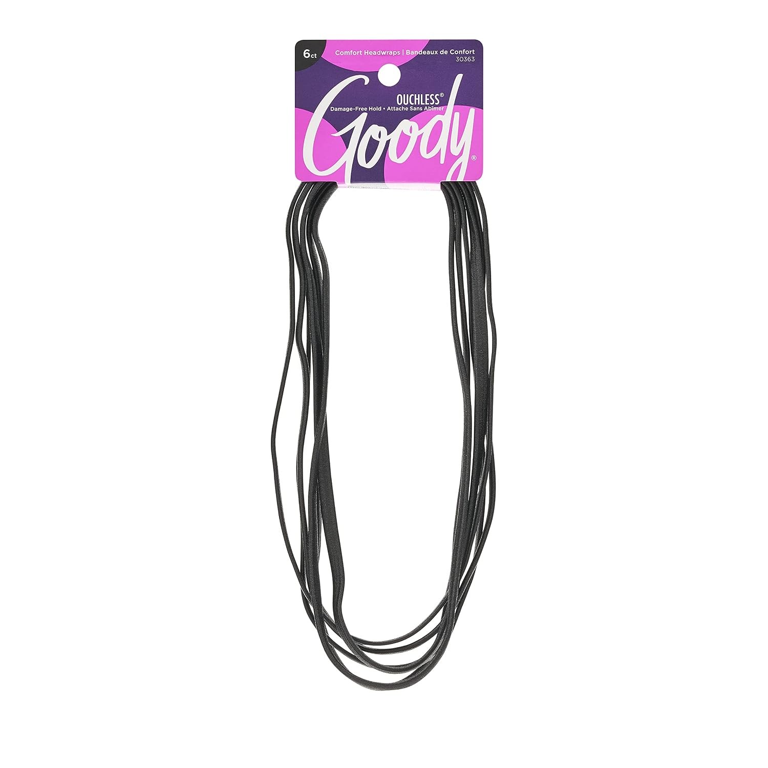 GOODY Women’s Ouchless Thin Hair Flat Narrow Headwrap, Black, 6 Count
