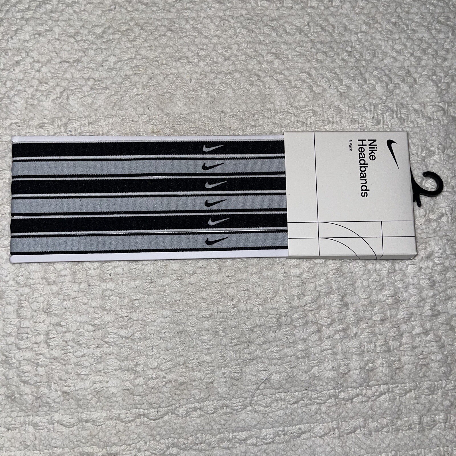 Nike Headband 6 Pack Skinny Non-Slip Swoosh Logo Black White Grey Multipack NWT