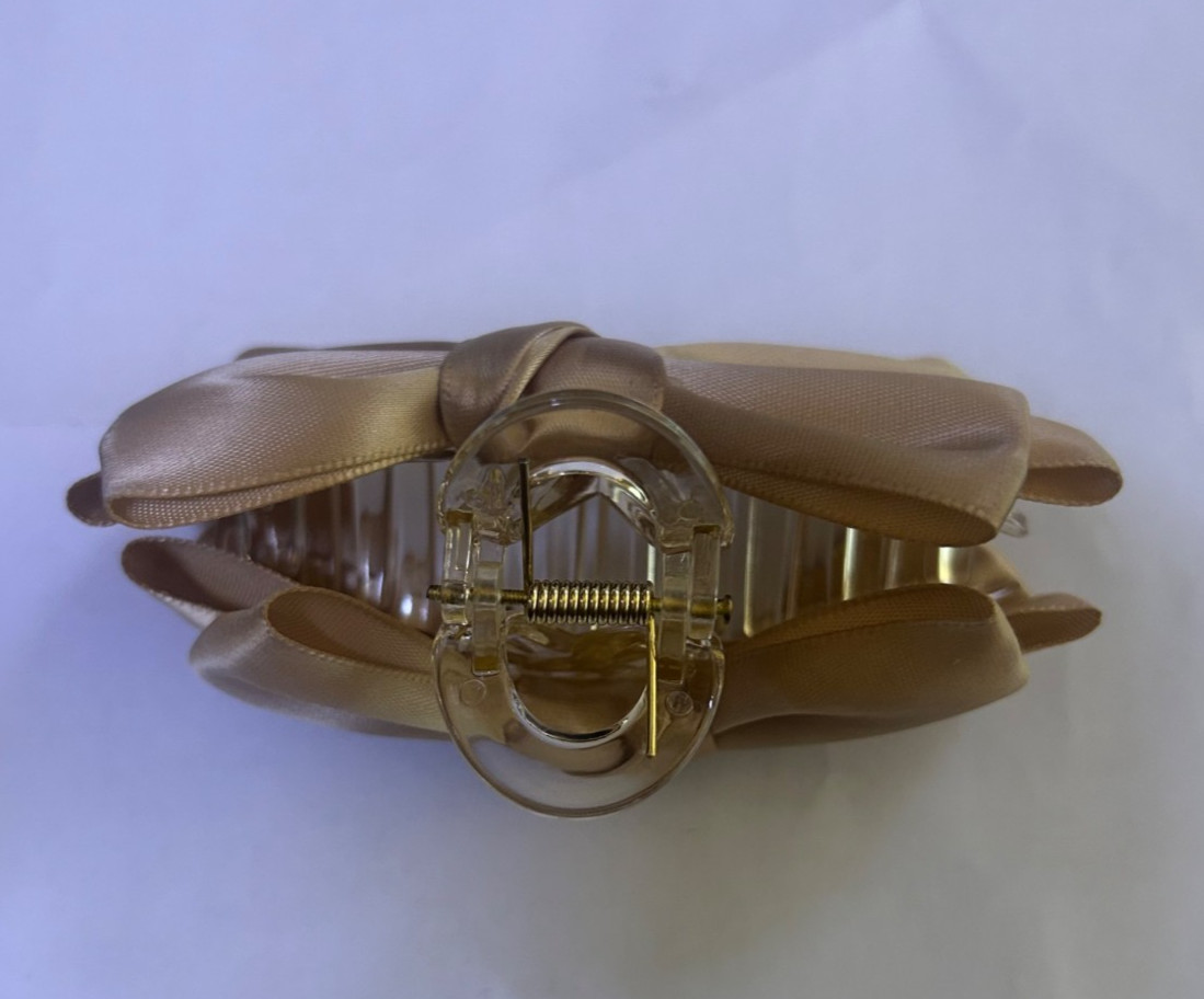 Champagne Beige Bow Hair Clip Large Ribbon Barrette Girls Women Hair Accessory