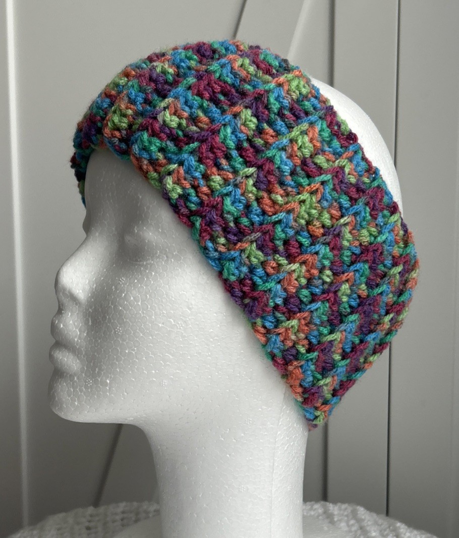 Crochet Headband One Size Ear Warmer Blue Multicolored Fall Winter Handmade