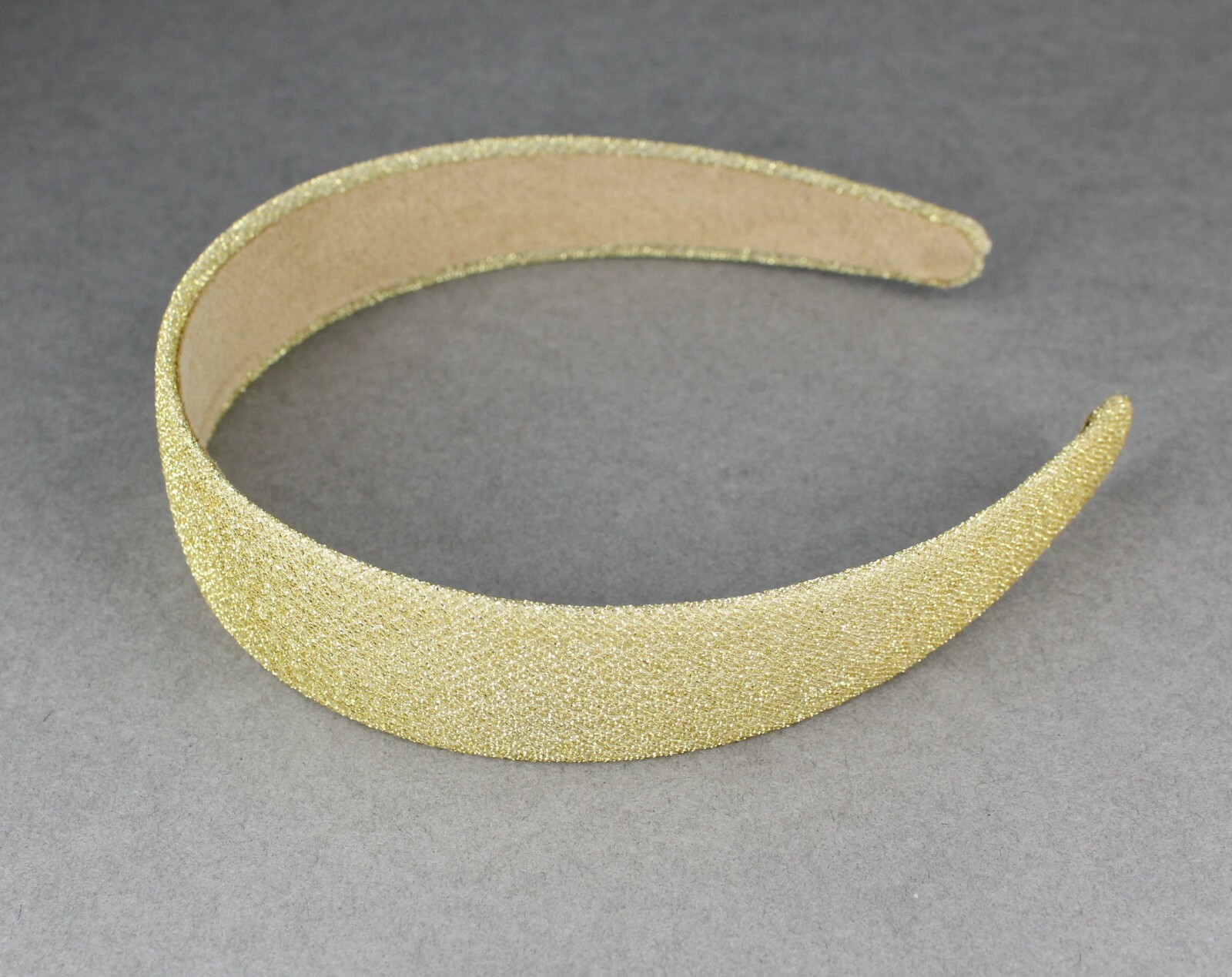 gold sparkly glittery fabric covered 1 1/8″ wide headband hair band accessory
