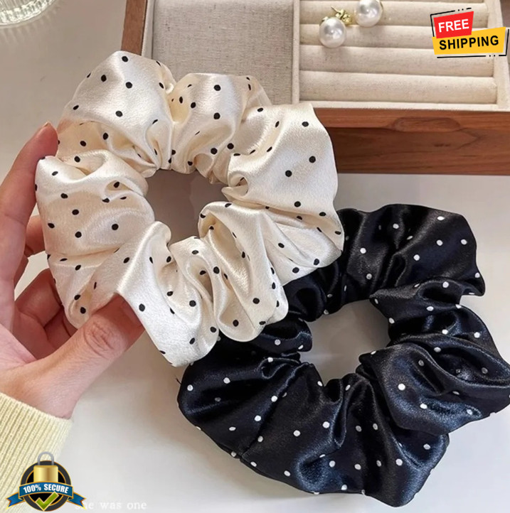 2pcs Vintage Polka Dot Satin Scrunchies Soft Silky Hair Ties Accessories