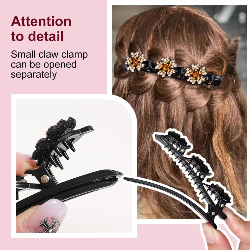 2PCS Rhinestone Braided Hair Clips Satin Duck Bill Hair Barrettes for Women Girl