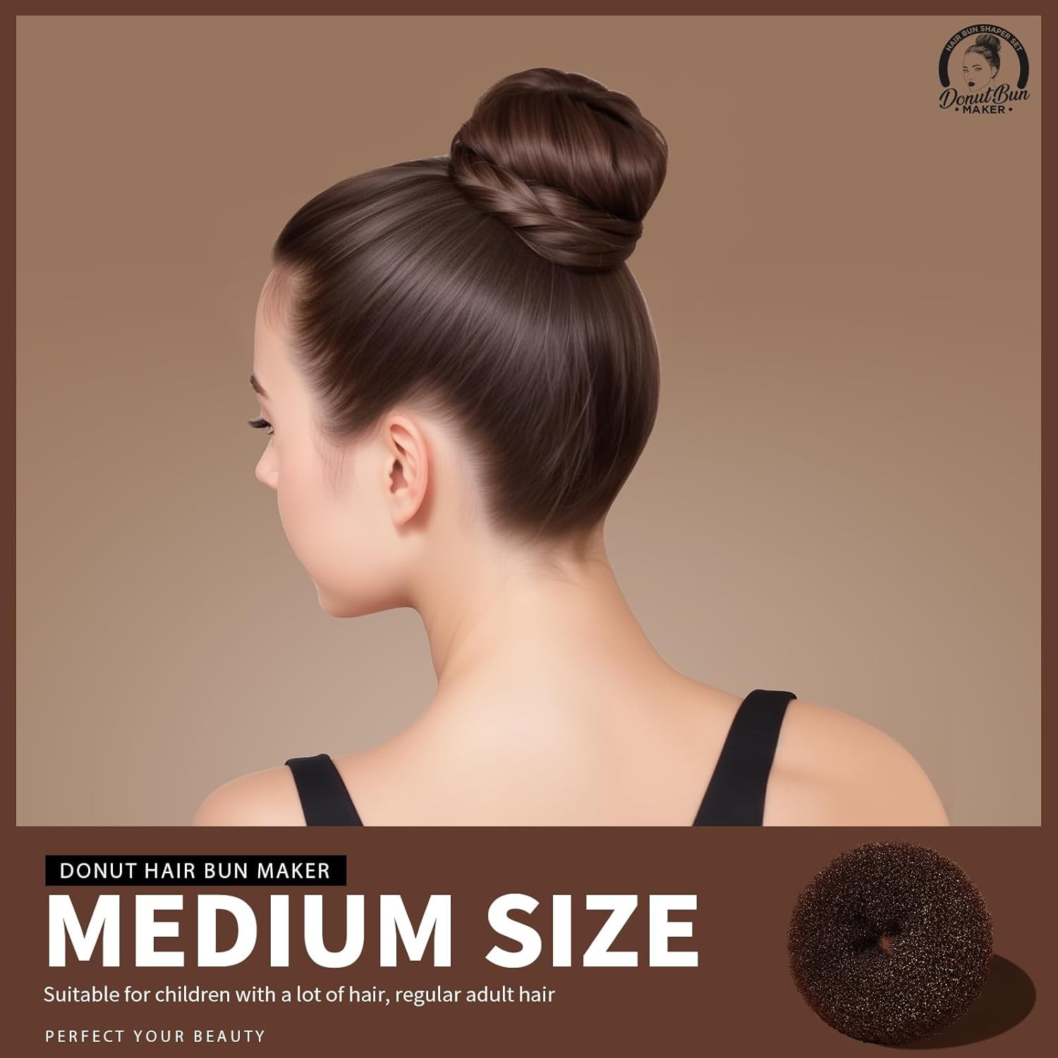 Teenitor Hair Bun Maker for Women, 4 Pcs Brown Ballet Buns in 4 Sizes, Hair Donu