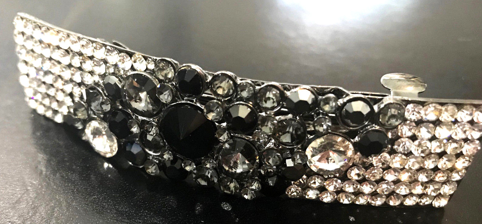 New Multi Rhinestone 3” Hair Barrette Band With Black and Gray Crystal