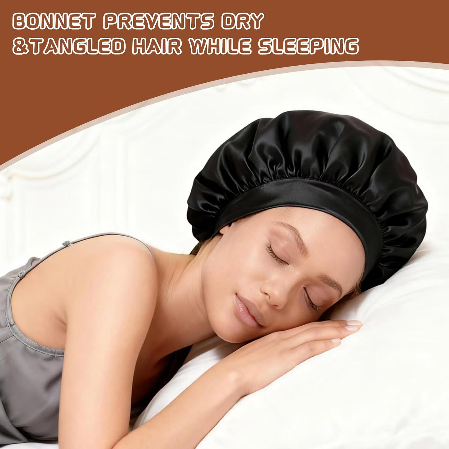 2Pcs Satin Hair Bonnets,Silk Bonnet for Sleeping, Soft Elastic Band Silk Sleep C