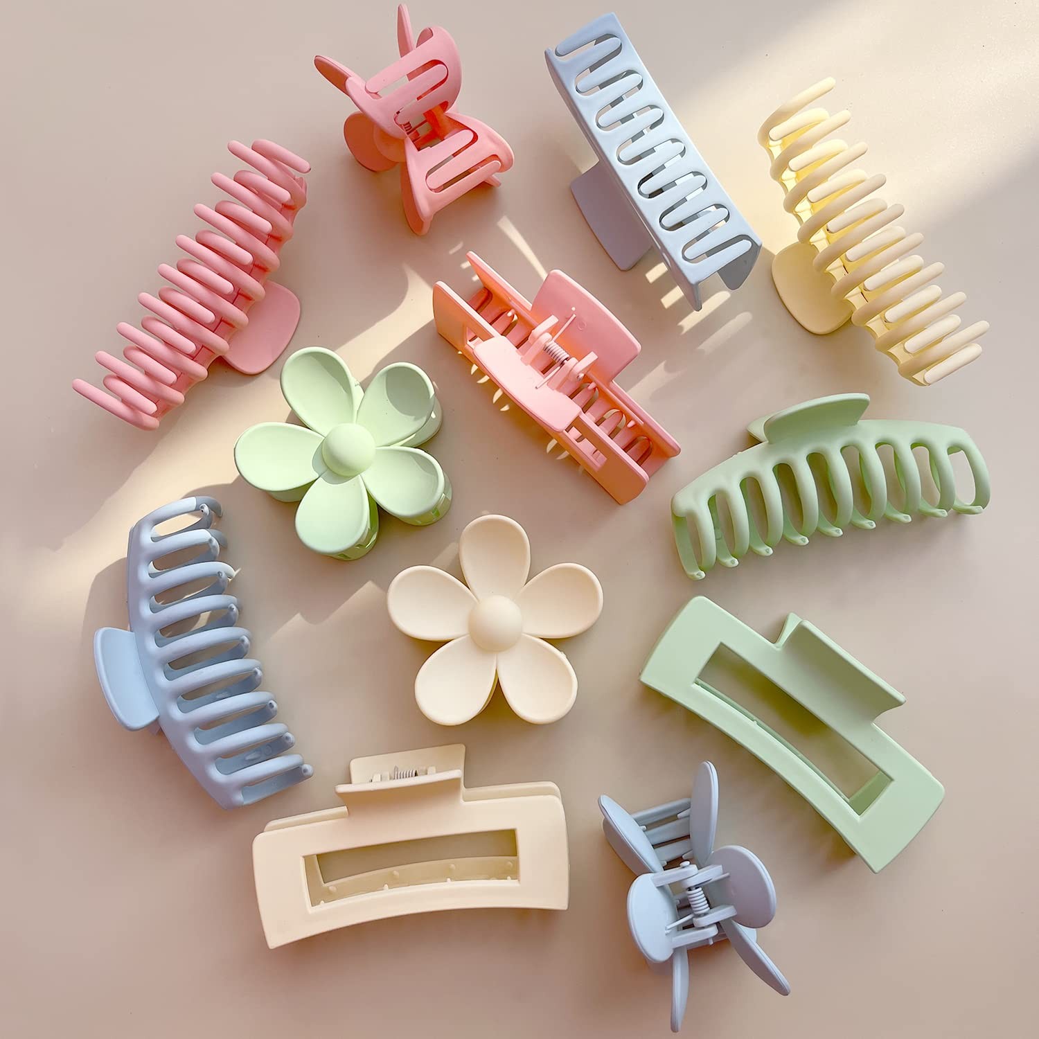 Large Hair Claw Clips 12 Pack, 12 Count (Pack of 1), Blue, Pink, Khaki, Green