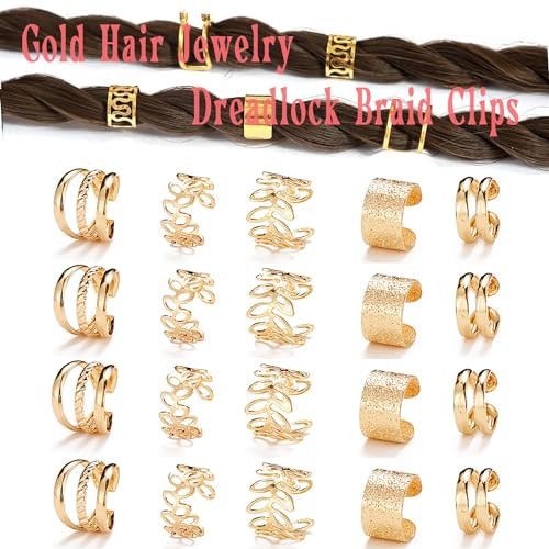 20 Pcs Gold Hair Jewelry for Braids Metal Alloy Braid Clips Rhinestone Hair