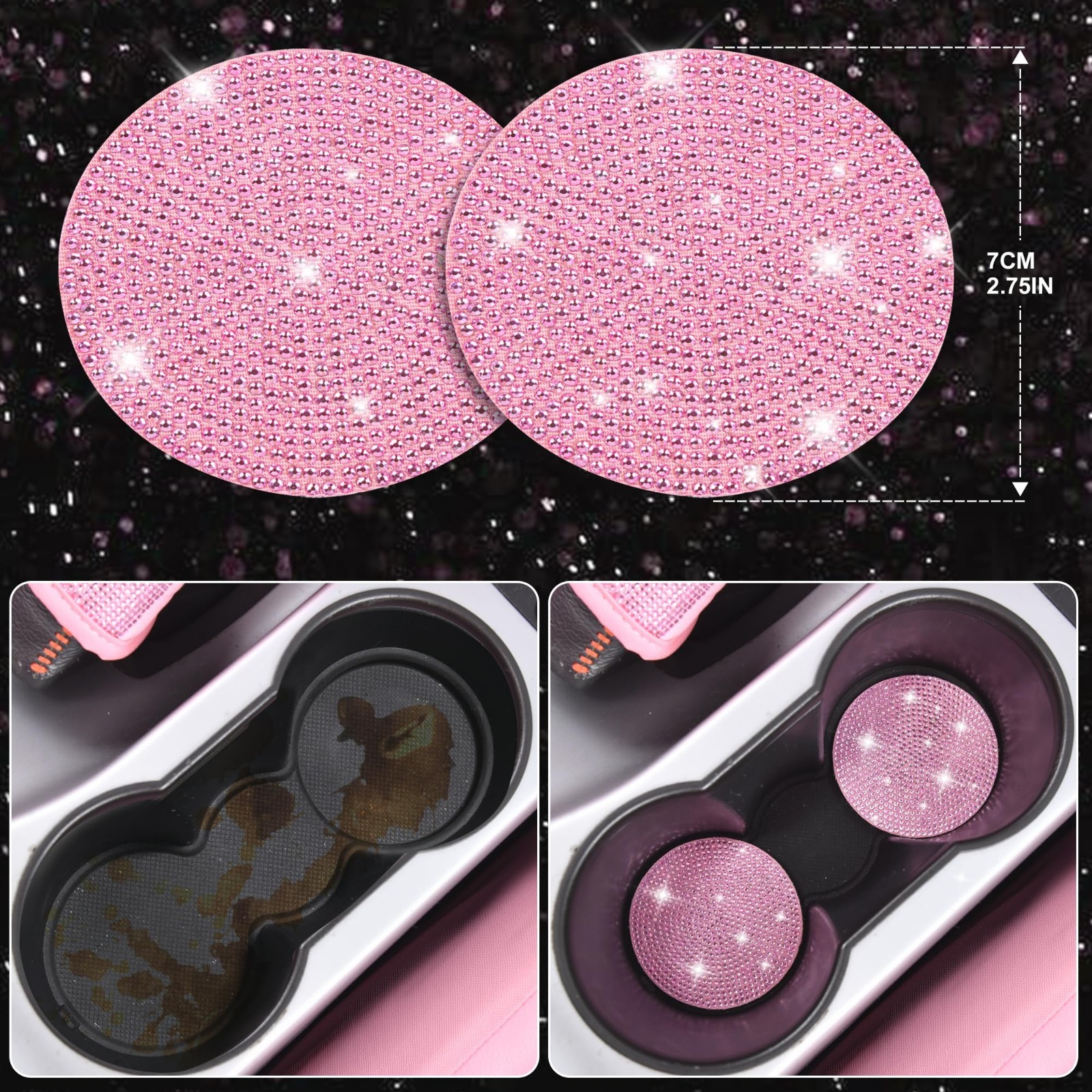 11 PCS Bling Car Accessories Set for Women – Rhinestone Steering Wheel Cover, Se