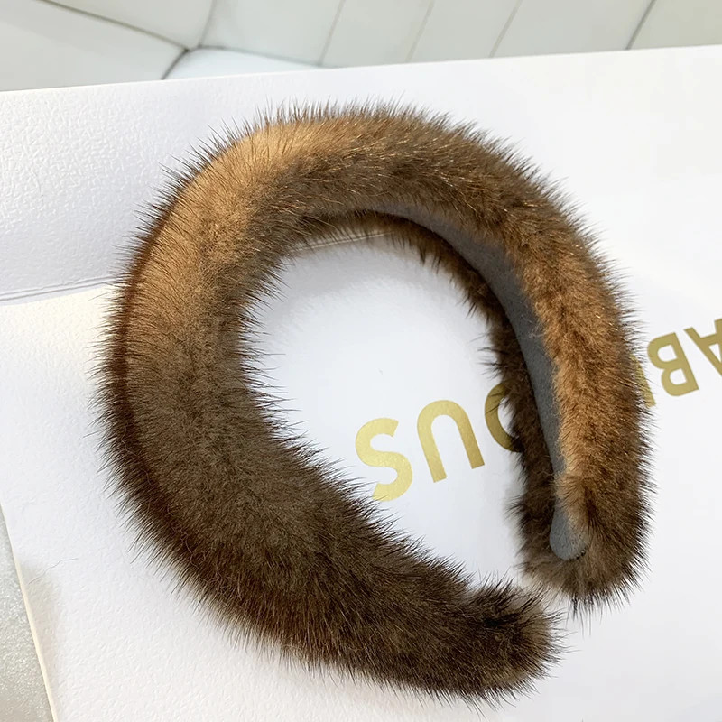 Women Luxury winter Real Mink Fur Fuzzy Headbands Hair Band Hair Hoop Furry T5
