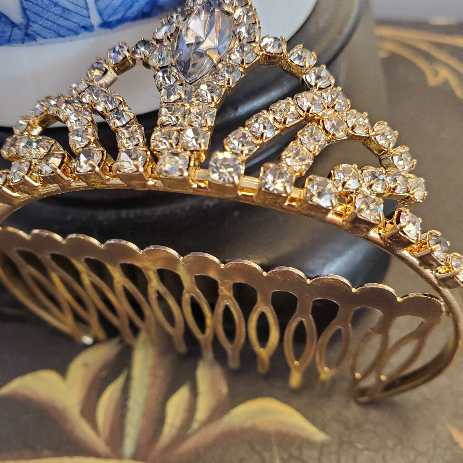 Hair Comb Rhinestone Crown Bun Decoration Marquis Cut Main Princess Queen Royal