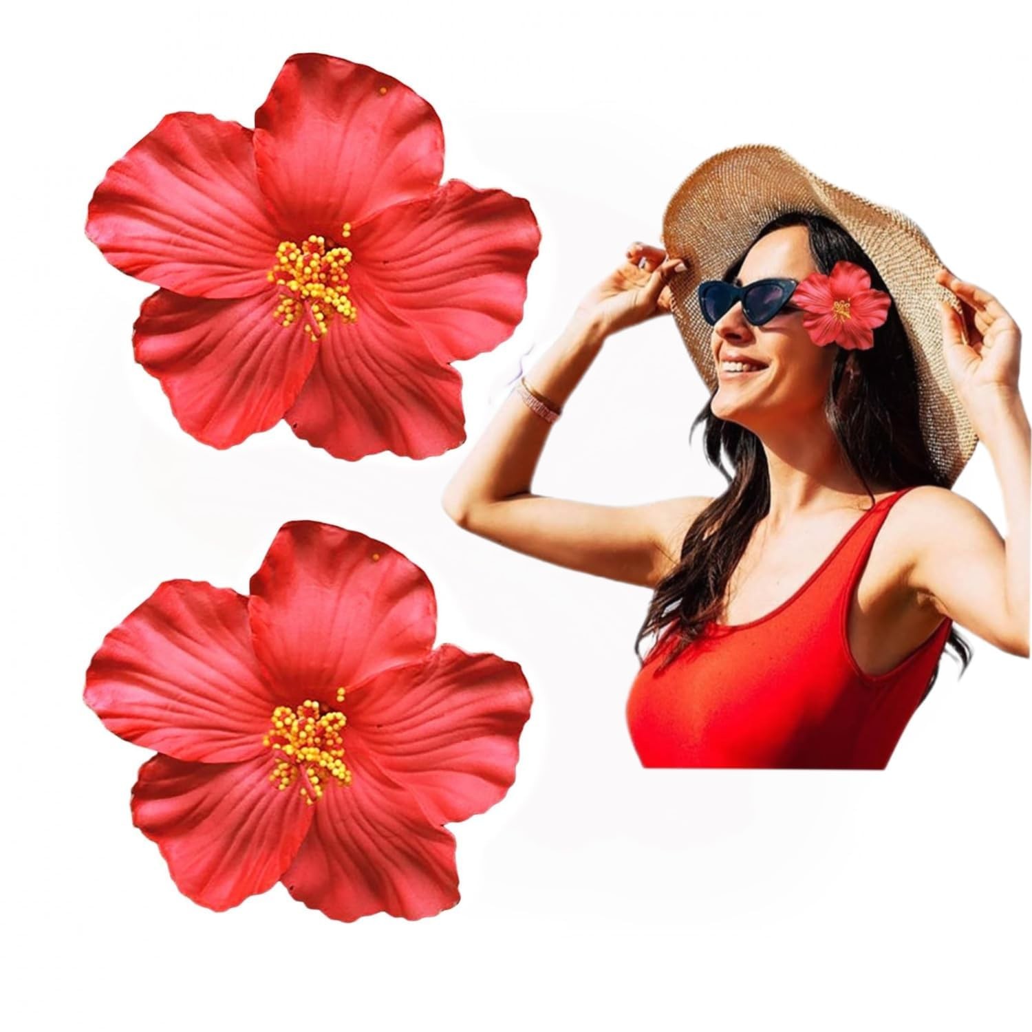 2 Pcs Red Hawaiian Flower Hair Clip for Adult Women Girls Fashion Bohemian Fl…