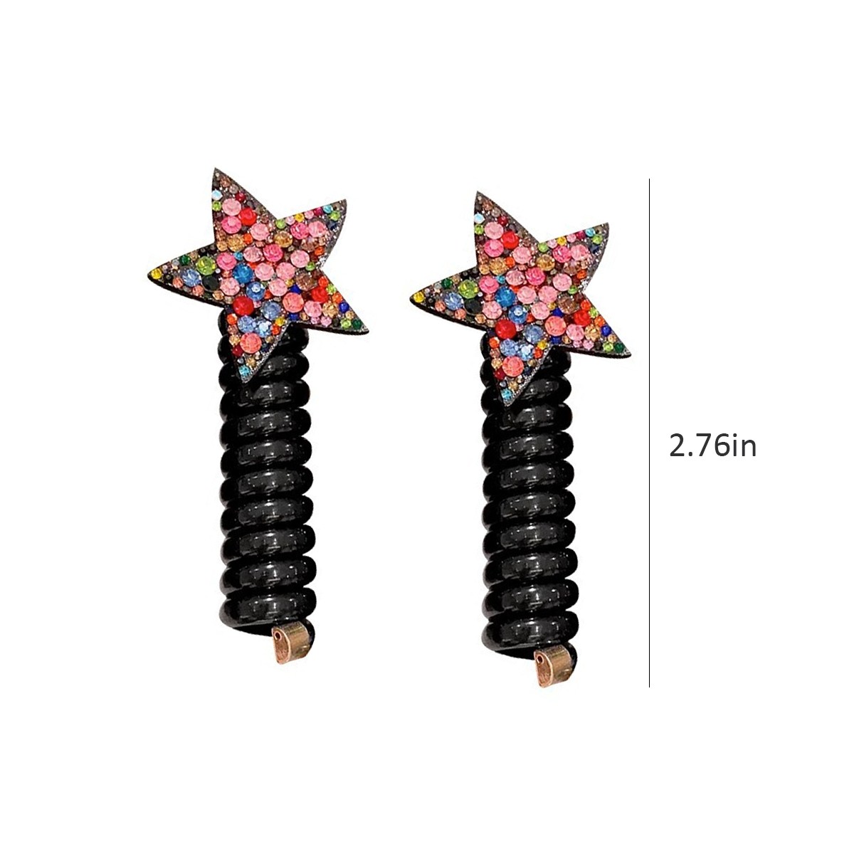 2Pcs Star Rhinestone Telephone Wire Hair Ties Elastic Coil Ponytail Holders