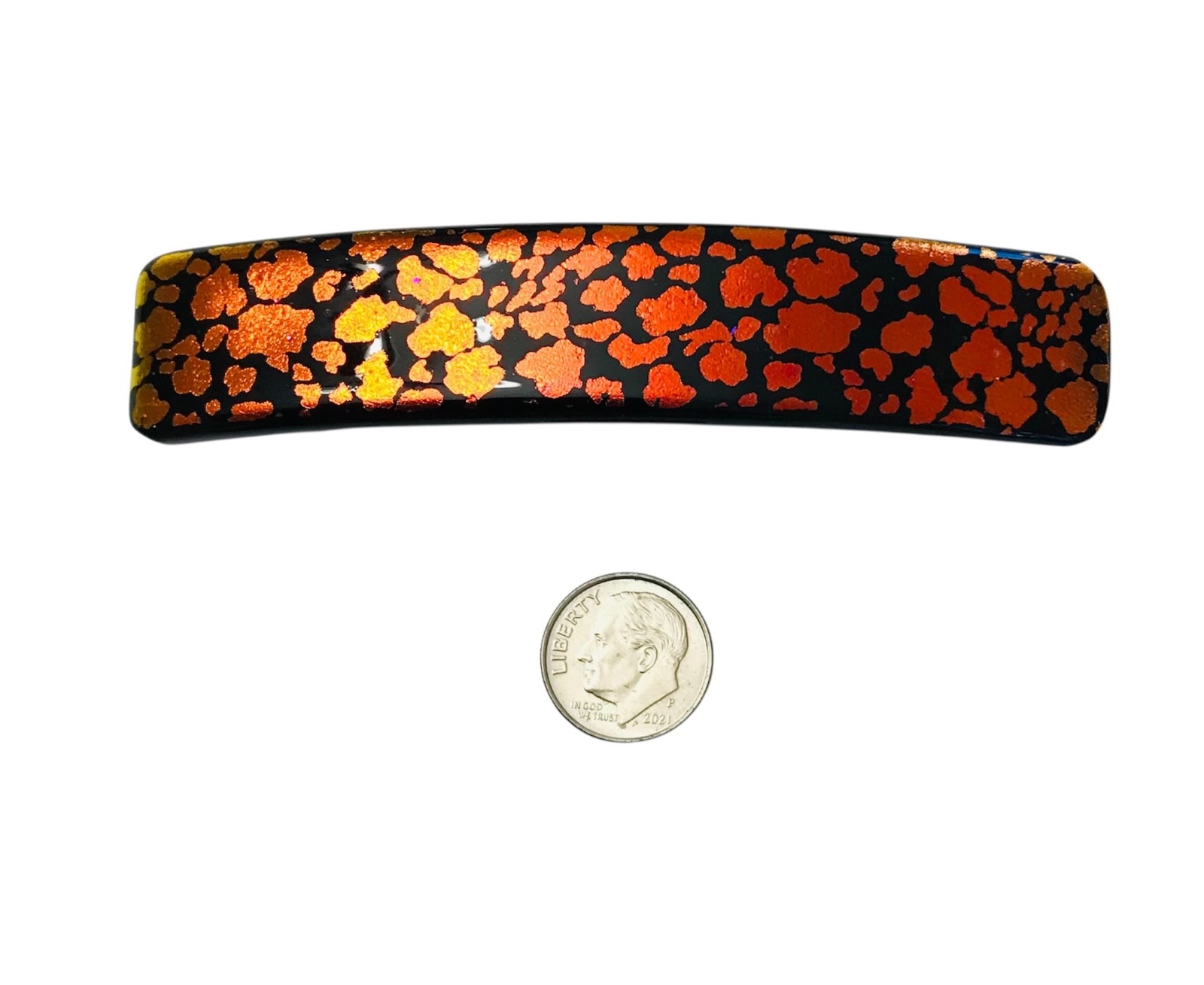 Dichroic Fused Glass Hair Barrette Handmade by Janet Wolery – 4”- COPPER HIDE