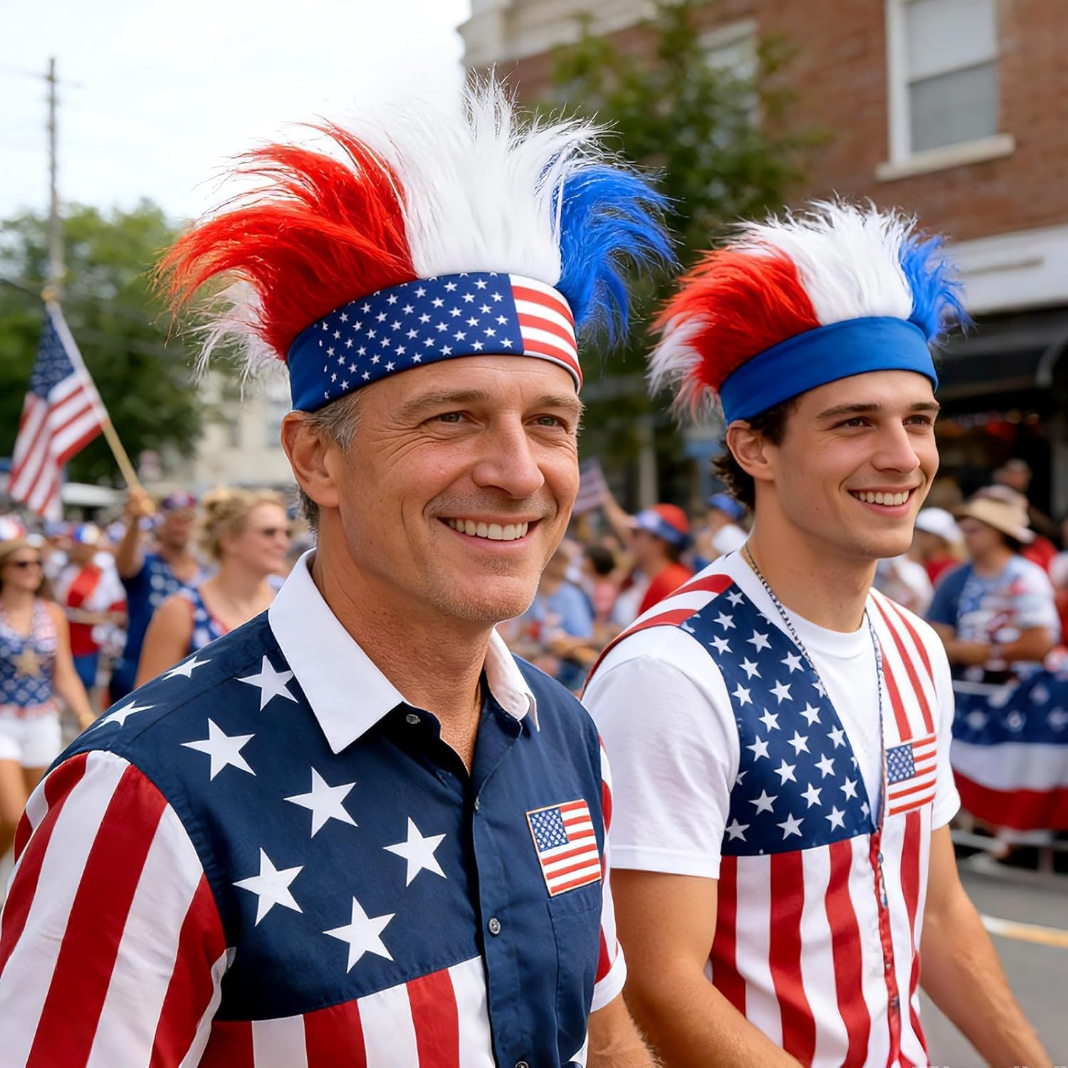 3 Pcs Patriotic Hairy Headband for Adults, 4Th of July Hair Accessories USA Wig