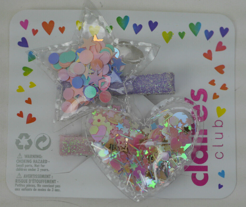 Claire’s Club Shaker Heart & Star Hair Clips – 2 Pack (G131424-1 LOC. G)