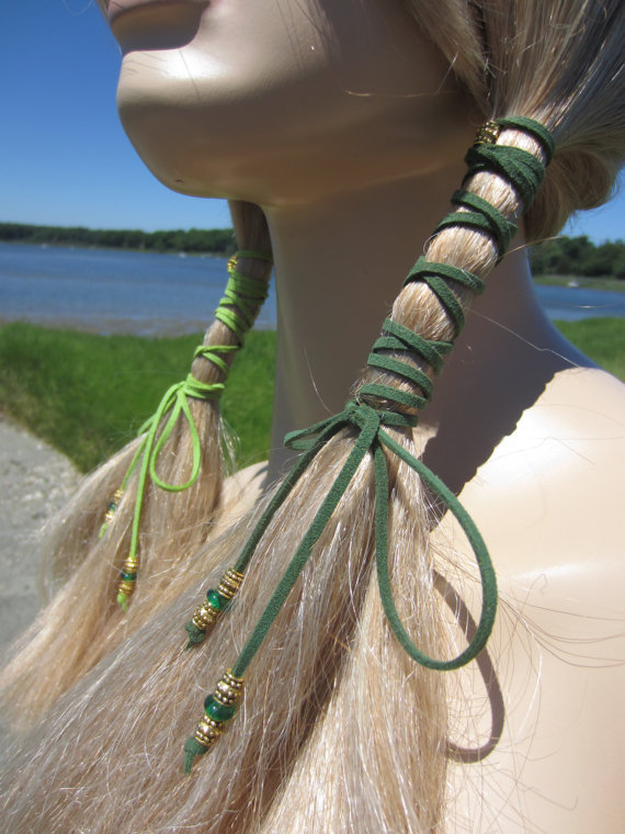 Hair Jewelry Leather Ties Wraps Ponytail Holder Black BOHO Bohemian Clothing