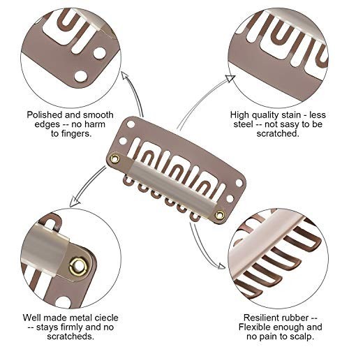 100 Pcs 32mm Hair Extension Clips 6 Teeth Wig Accessories Soft Rubber Metal Snap