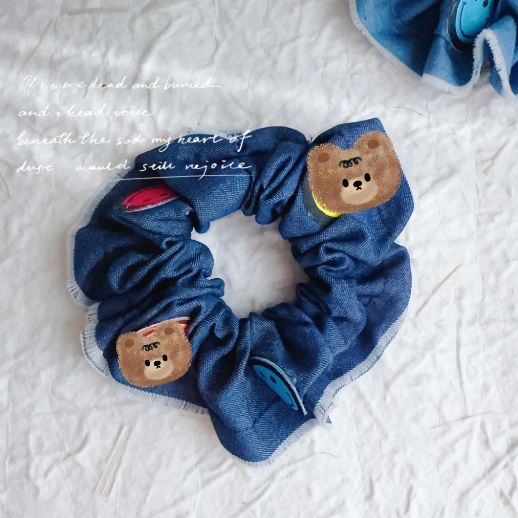Cute Denim Scrunchies with Decorations adorable denim scrunchies