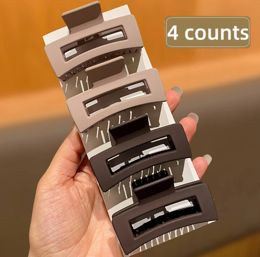 4pcs Coffee Color Square Hair Claw Clips Medium Size Women Daily Set – NEW