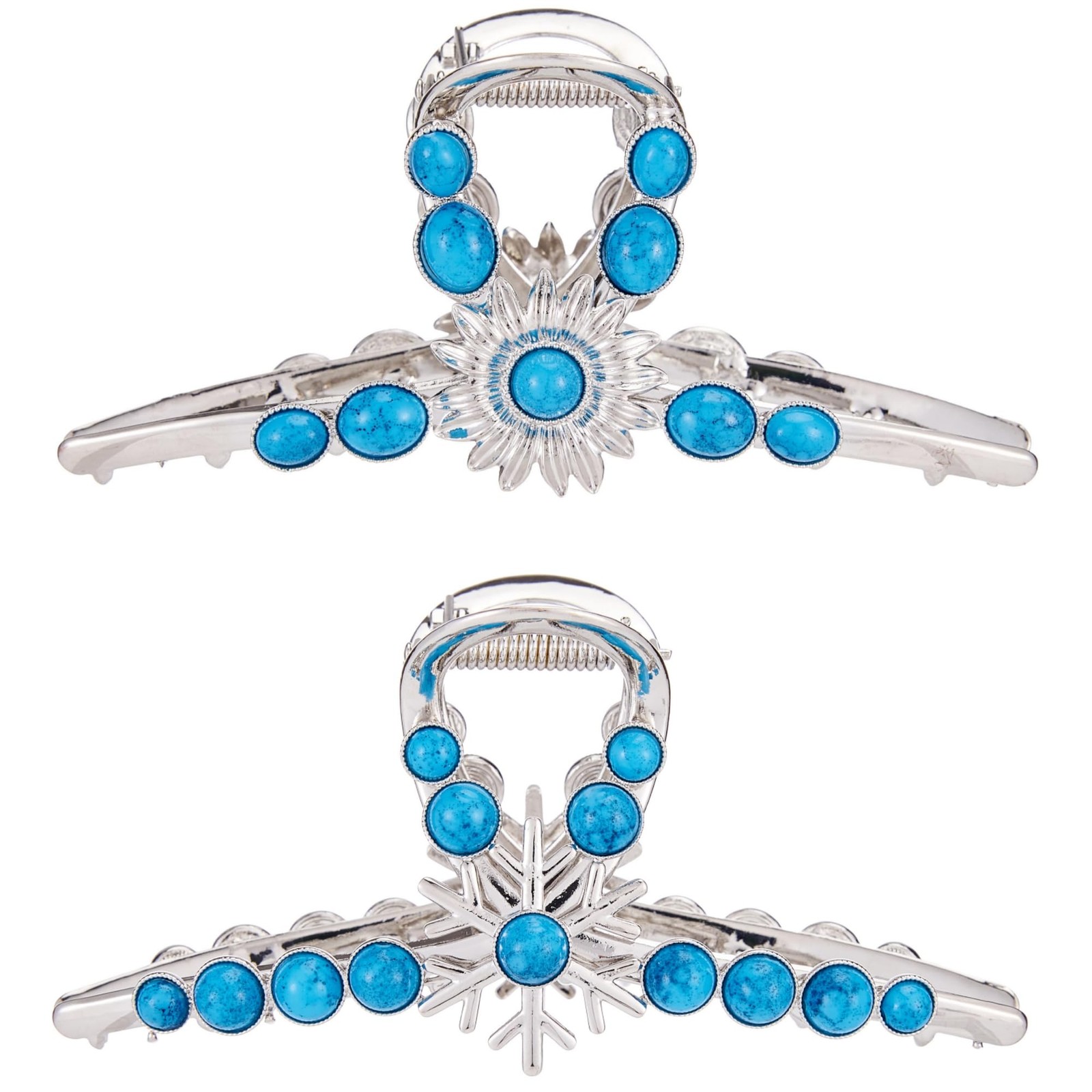 Turquoise Blue Stone Hair Clips, Large Metal Retro Sun Flower Style Claw