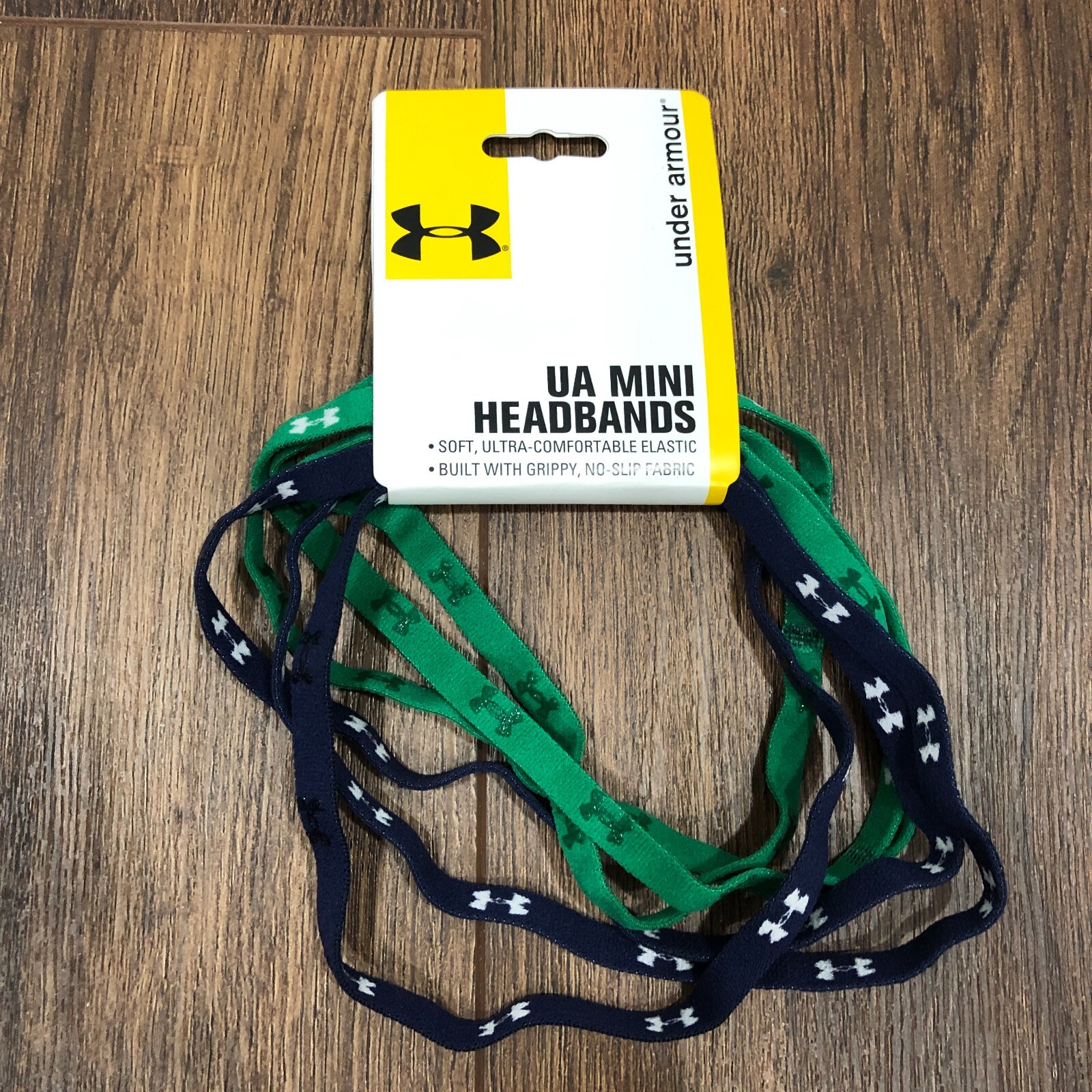 NEW Under Armour UA Mini Headbands 6 Pack Green Navy Blue Logo NEW