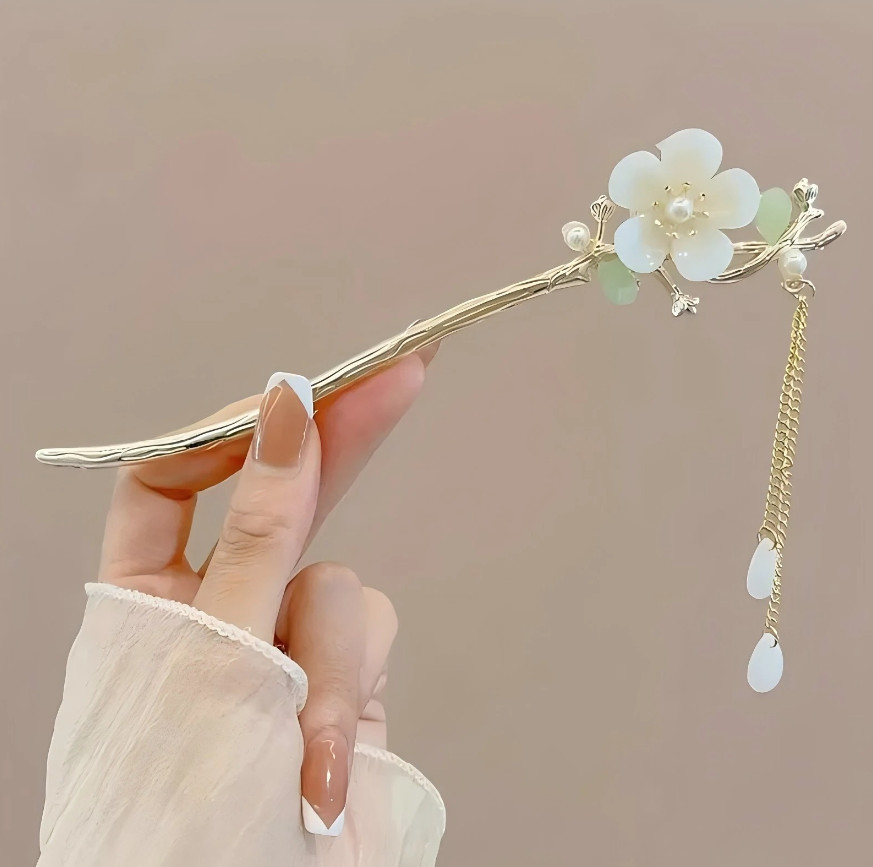 1pcs Elegant Chinese Style Tassel Hairpin – Traditional Floral Design Hair Stick