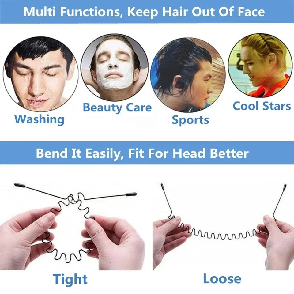bodbop Metal Hair Band for Men Headband Women Bands Unisex Black Wavy Spring