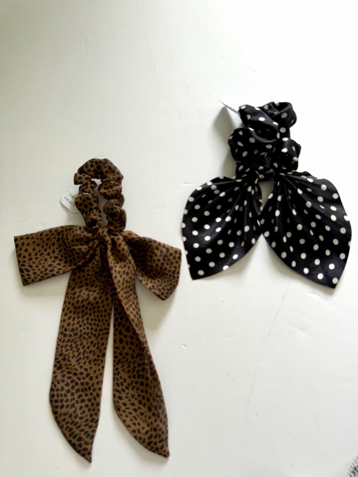 New Urban Outfitters 2 Bow Scrunchies Polka Dots Black White & Leopard Brown UO