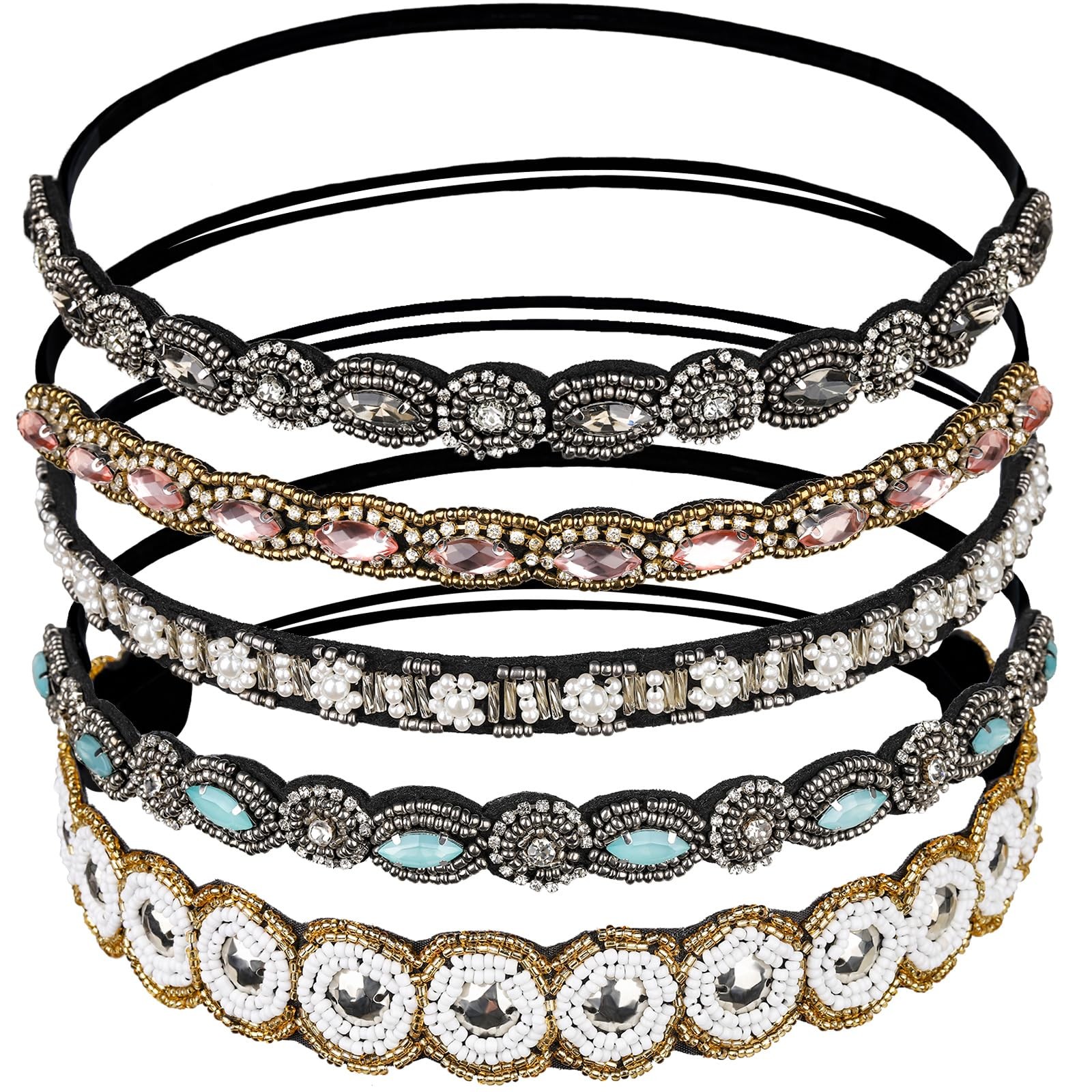5pcs Hairbands for , 5 Rhinestone Beaded Headbands, Head Bands for ‘s Hair Fa…