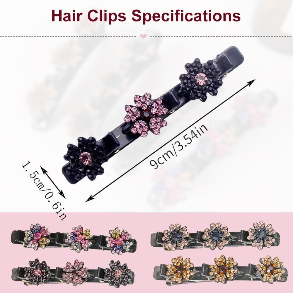 2PCS Rhinestone Braided Hair Clips Satin Duck Bill Hair Barrettes for Women Girl