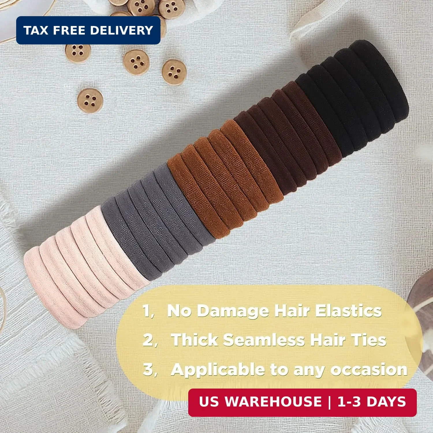 Hair Ties for No Damage, 100 PCS Soft Seamless Cotton & Nylon Elastic Ponytail H