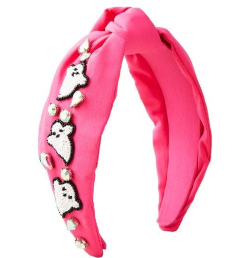 Mud Pie Women’s Pink Halloween Ghost Beaded Knot Headband One Size New
