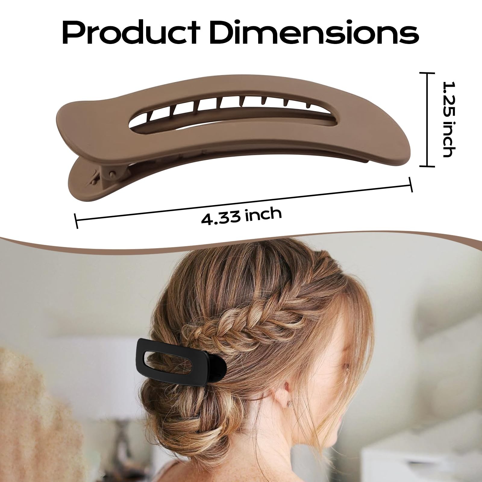 Large Lay Flat Claw Clips for Women Black, gray, orange, blue, brown, khaki