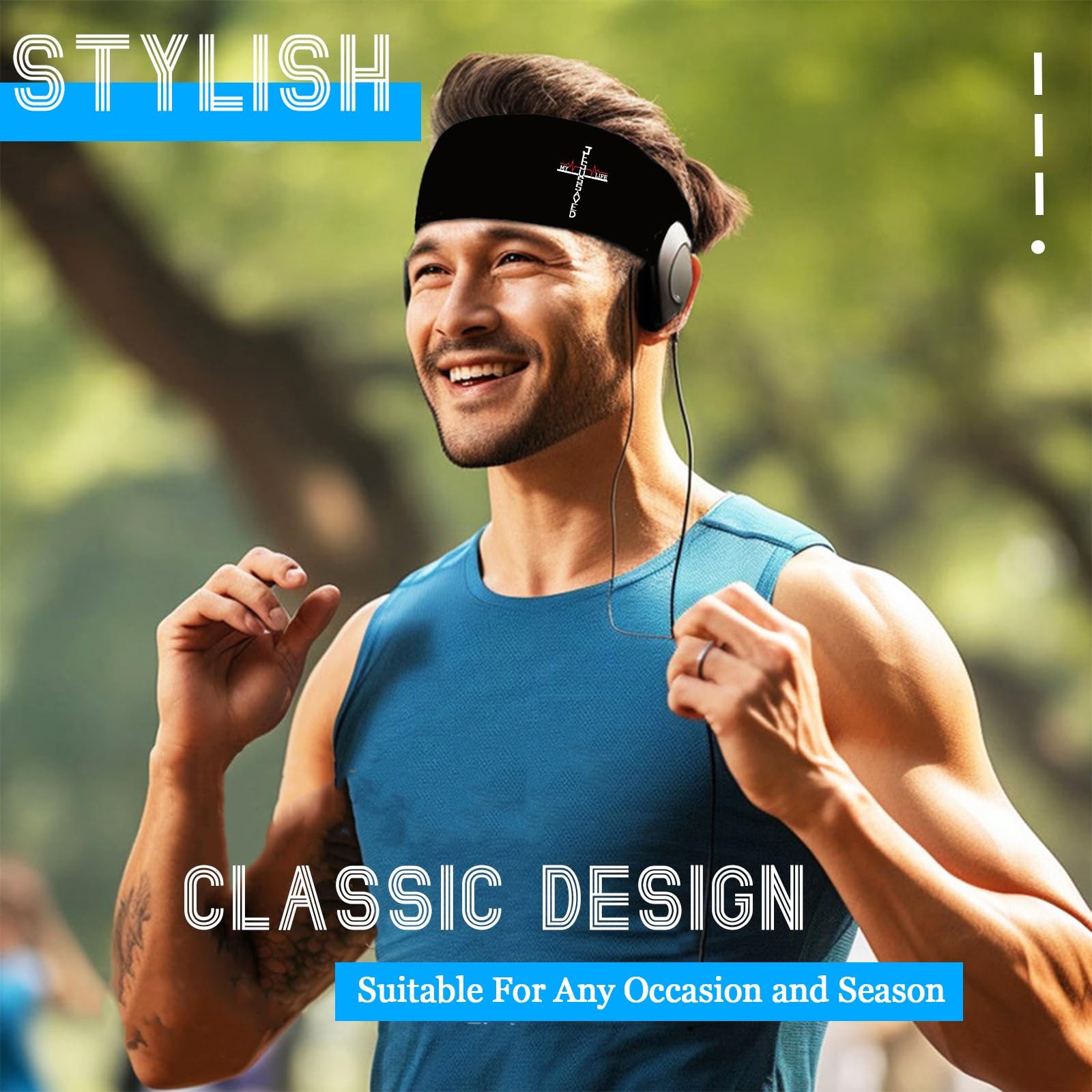 3pcs Headbands for Men Sport Sweat Bands Sweatbands for Men Christian Jesus C…