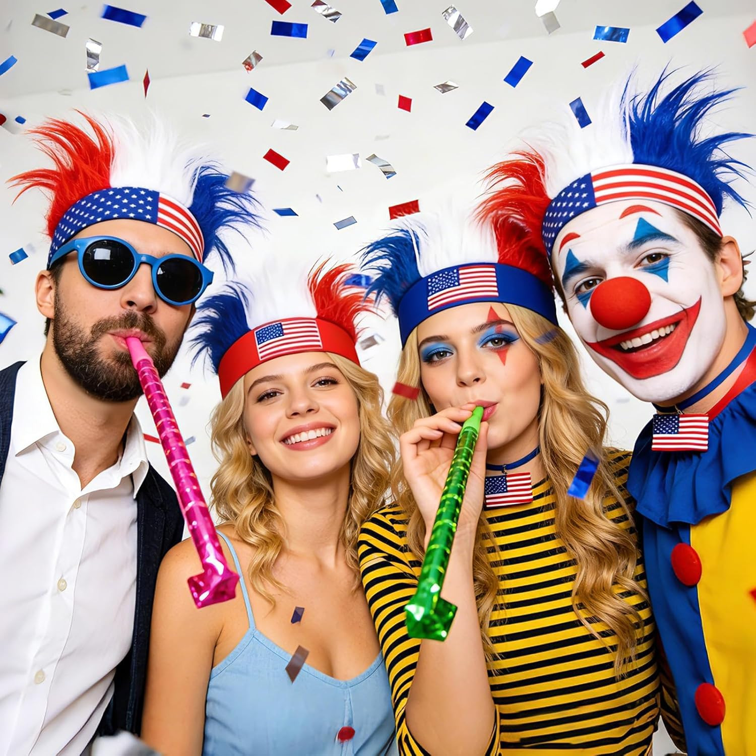3 Pcs Patriotic Hairy Headband for Adults, 4Th of July Hair Accessories USA Wig